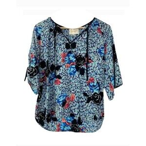 Yumi Kim Blue Silk Tie Tab Sleeve Tunic Size S Quiet Luxury Vacation Classic